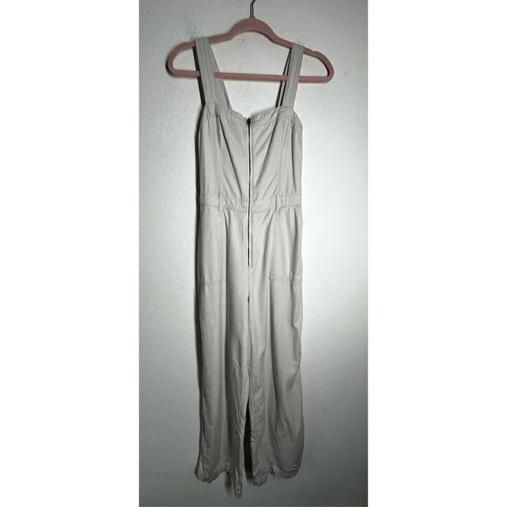 Hollister Utility Jumpsuit Cotton Blend Zip Pockets Gray Smooth Back Sz S *Notes